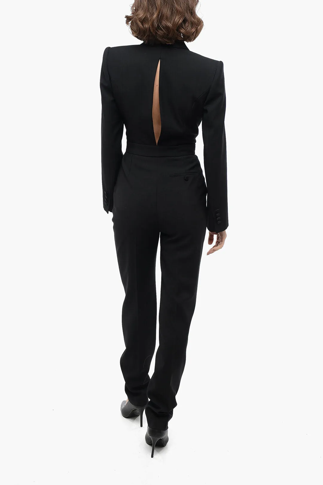 Alexander McQueen Wool Jumpsuit with Satin Peak Lapel