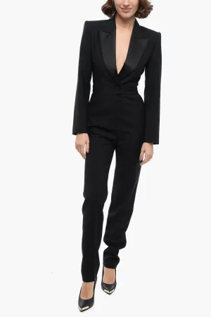Alexander McQueen Wool Jumpsuit with Satin Peak Lapel