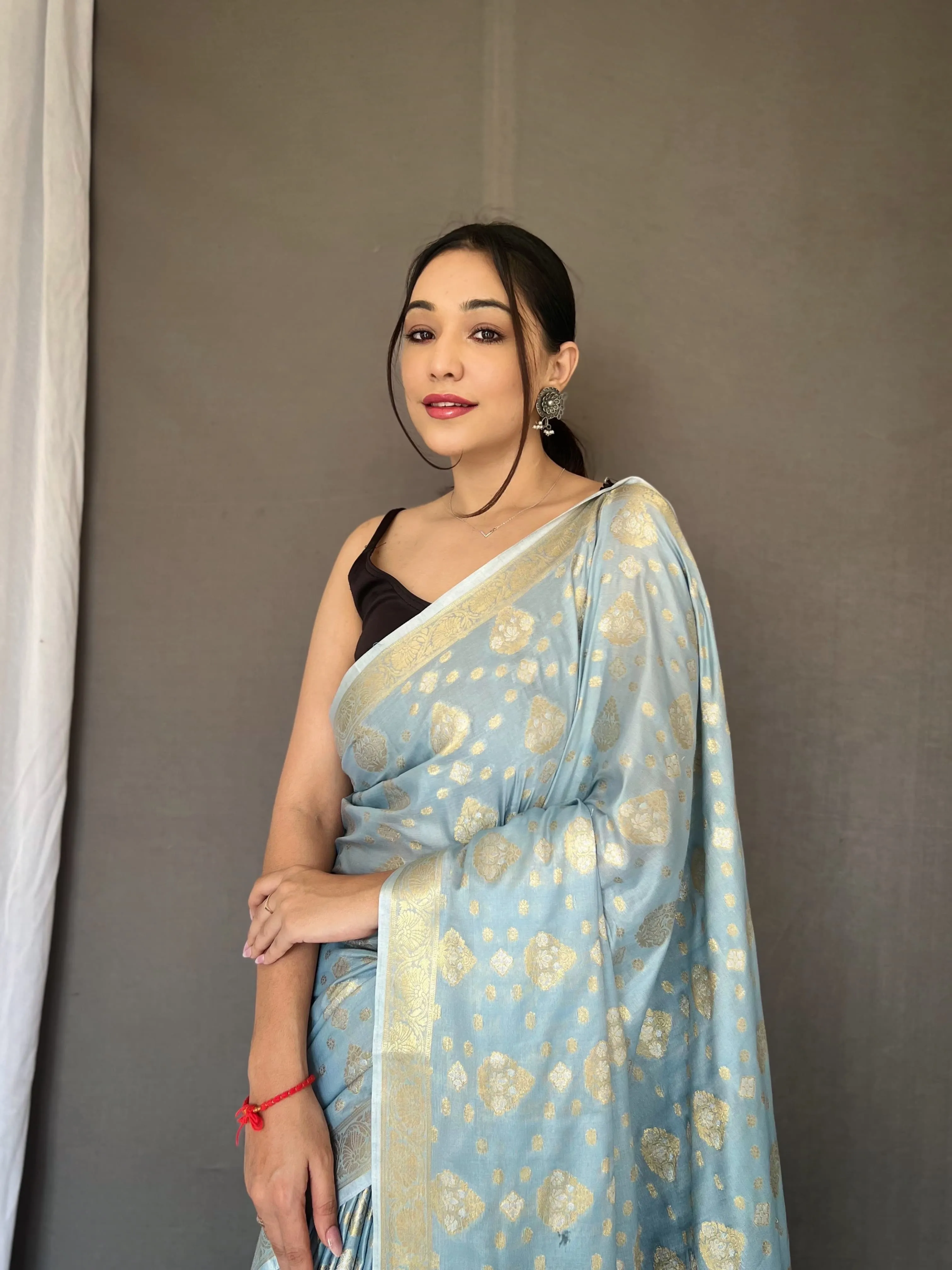 Beautiful Designer Party Wear Light Blue Soft Muslin Silk Saree