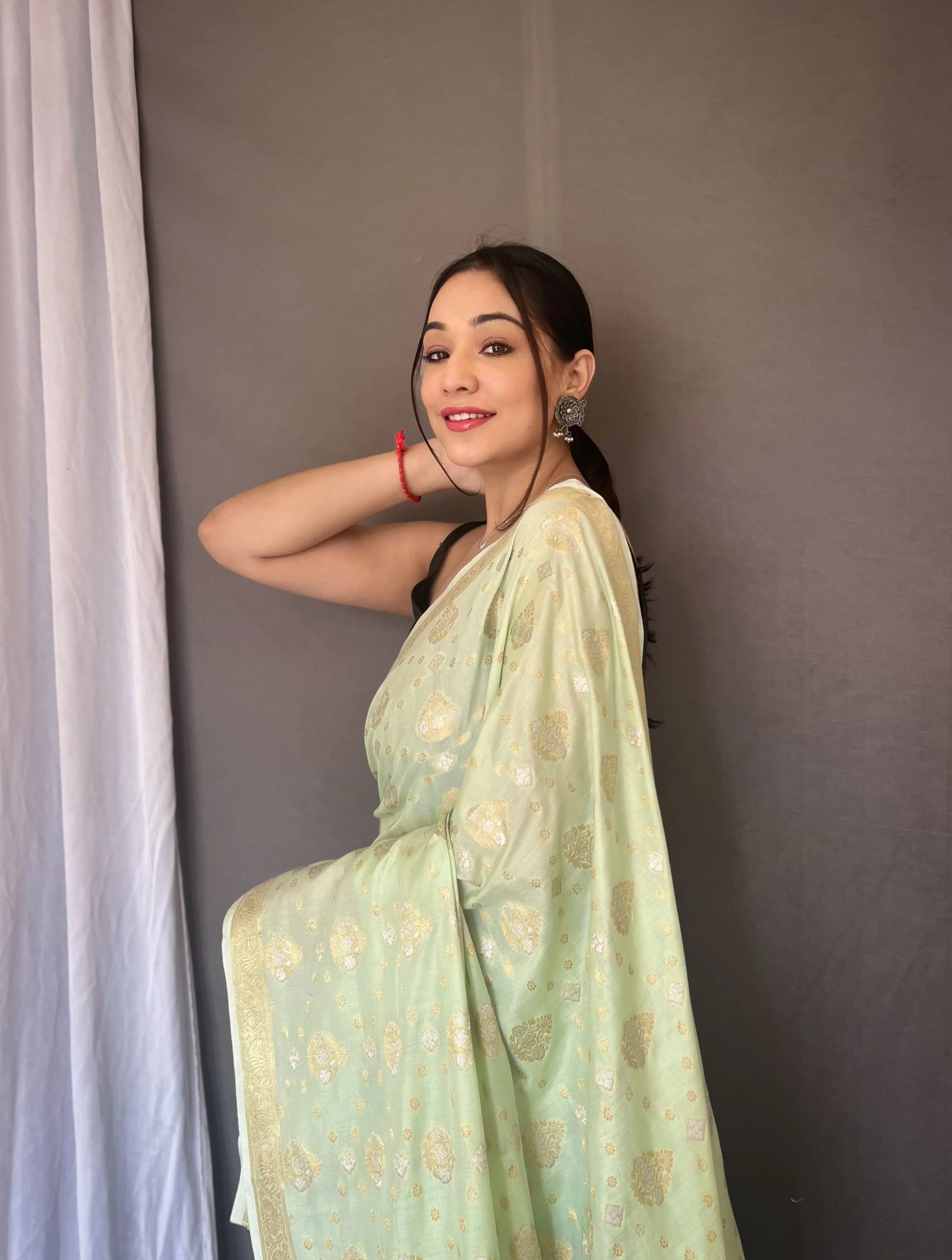 Beautiful Designer Party Wear Pista Soft Muslin Silk Saree
