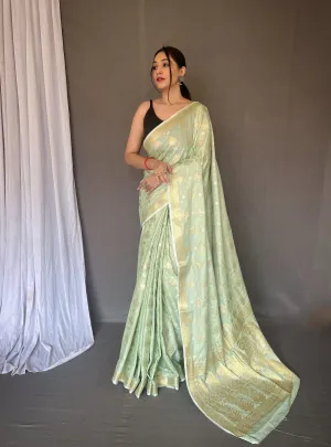 Beautiful Designer Party Wear Pista Soft Muslin Silk Saree