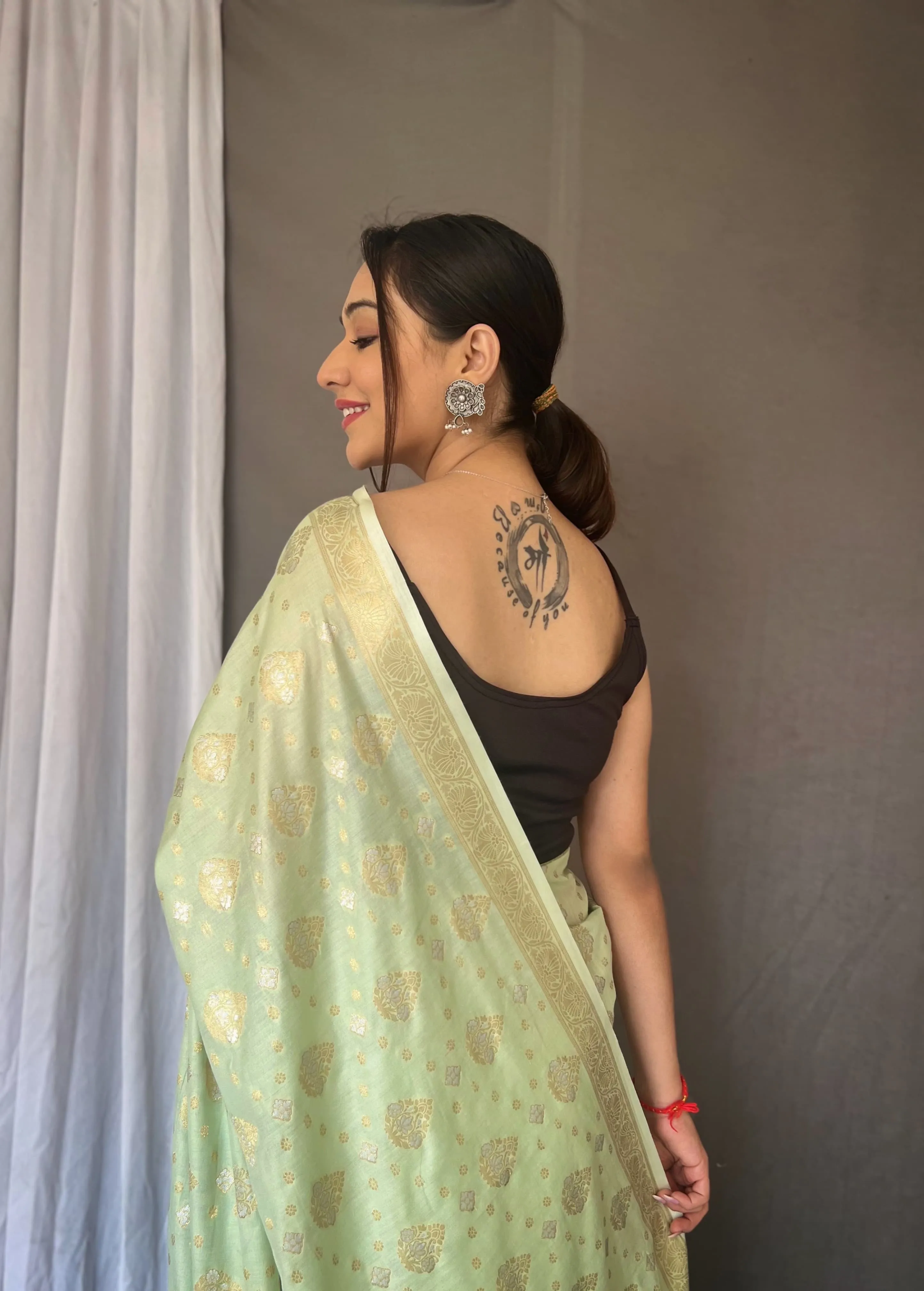 Beautiful Designer Party Wear Pista Soft Muslin Silk Saree