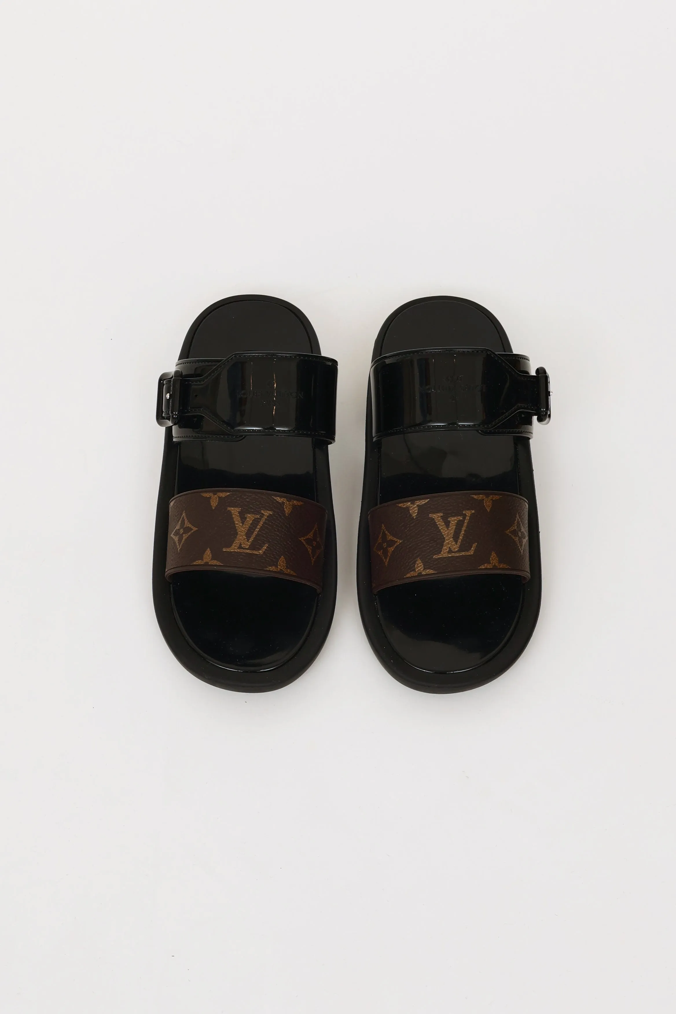 Black & Brown Monogram Sunbath Flat Mules