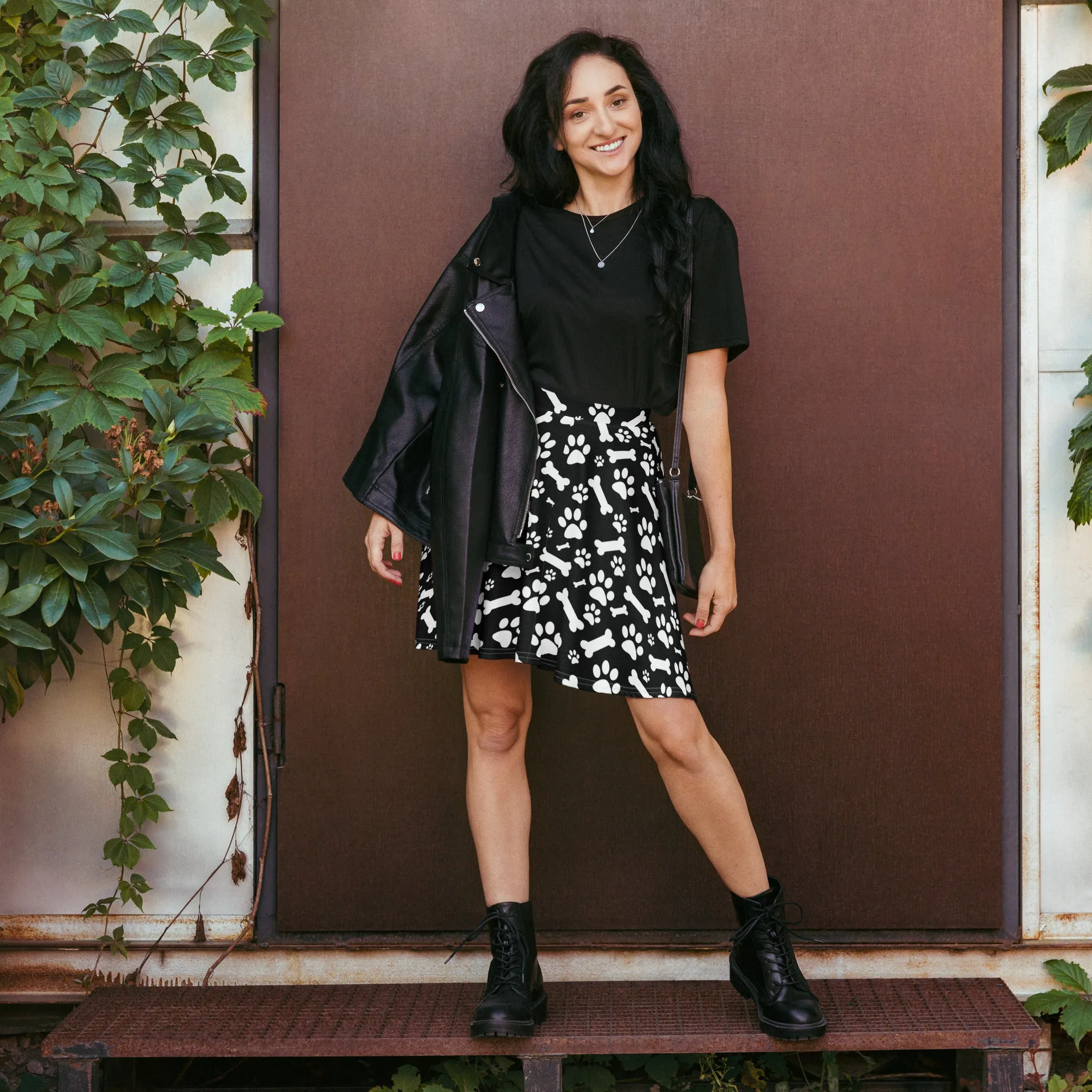 Black and White Paws Skater Skirt