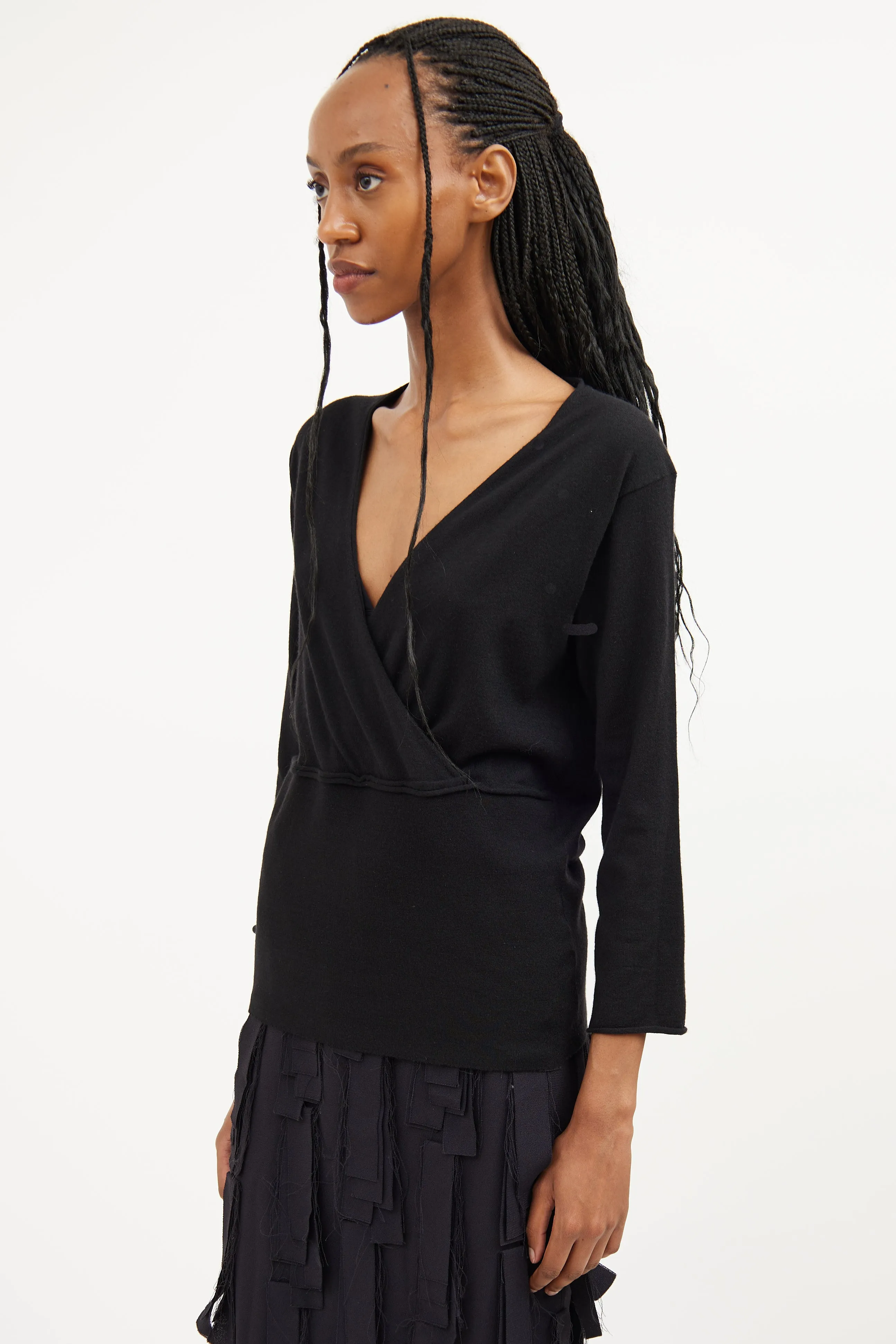 Black Crossover Cashmere Top