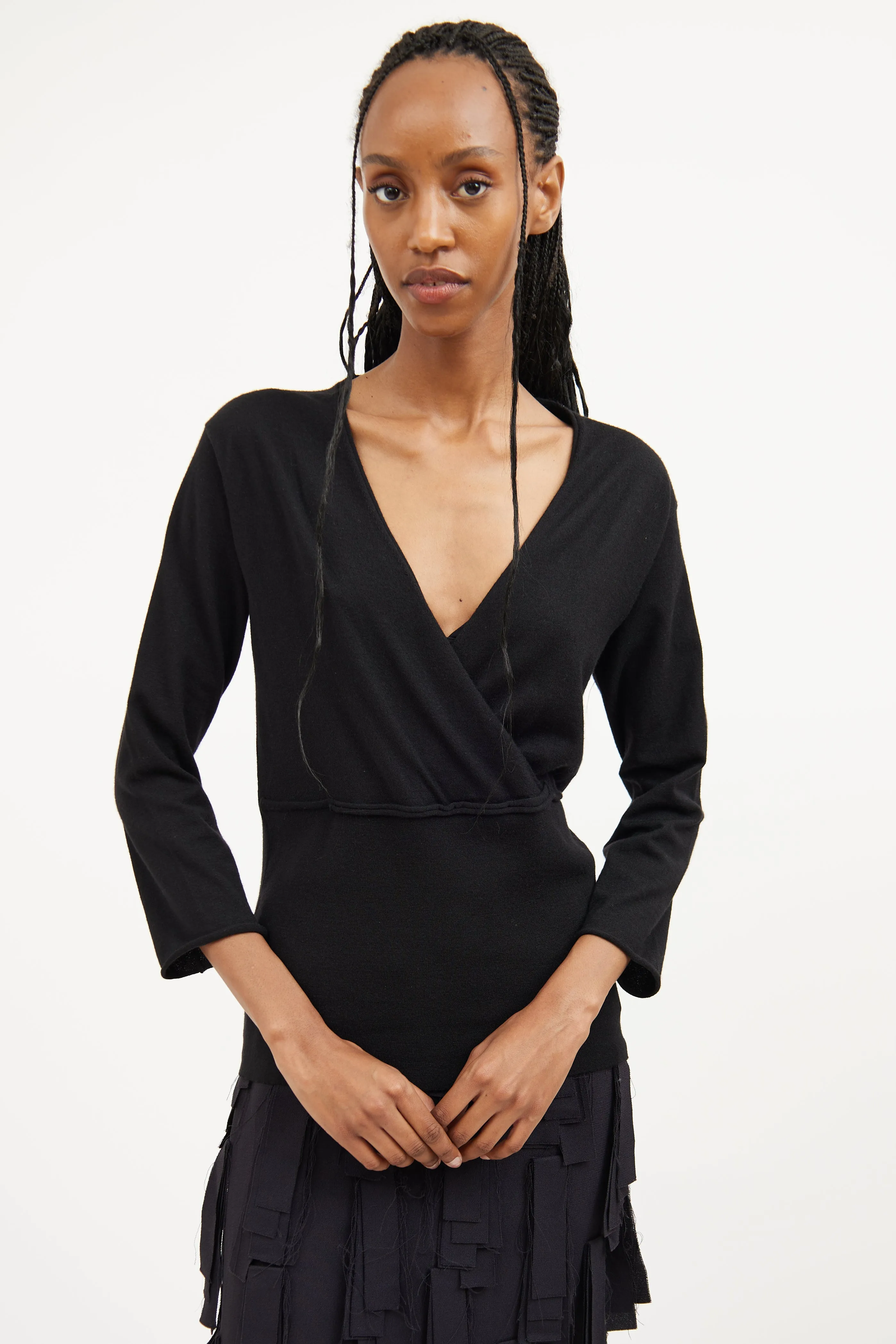 Black Crossover Cashmere Top