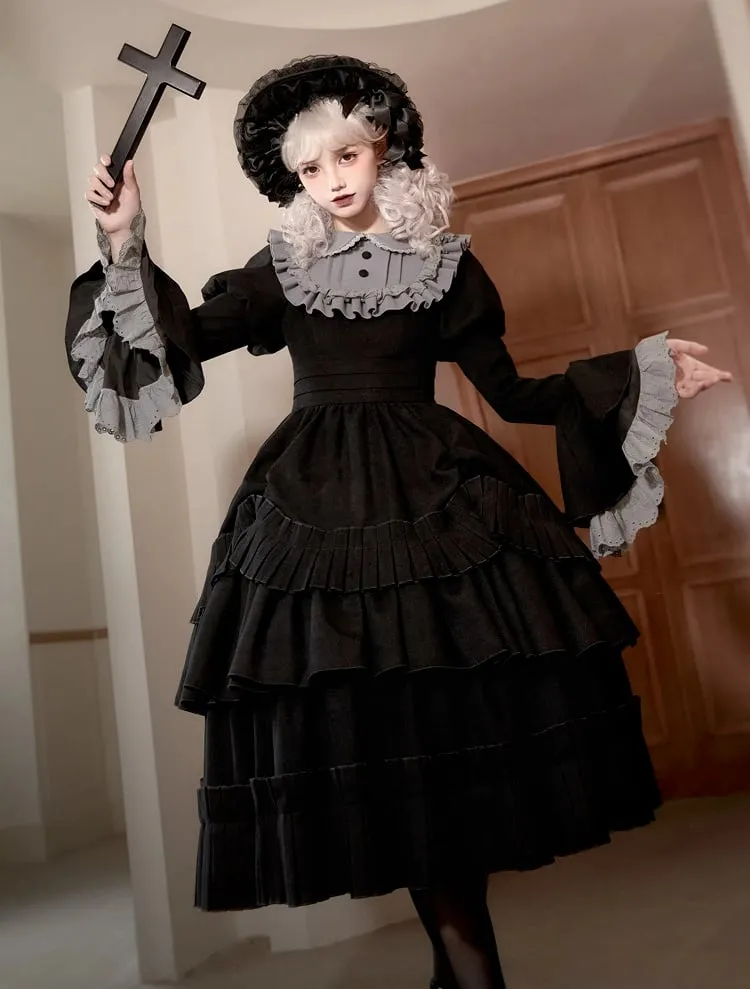 Black Elastic Waist Underskirt Box Pleat Hemline Skirt