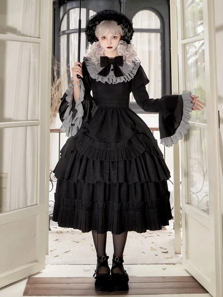 Black Elastic Waist Underskirt Box Pleat Hemline Skirt