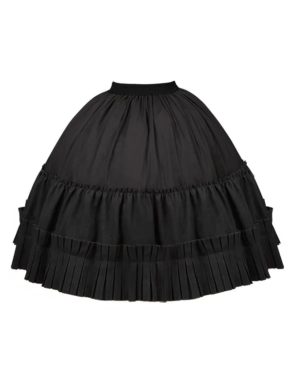 Black Elastic Waist Underskirt Box Pleat Hemline Skirt