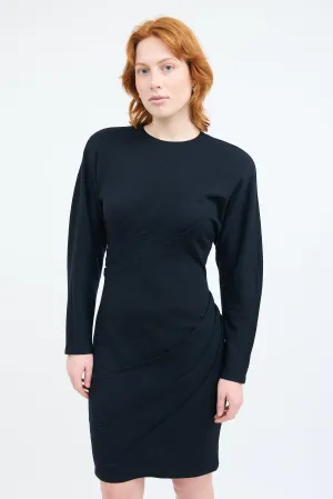 Black Wool Diagonal Pleat Dress