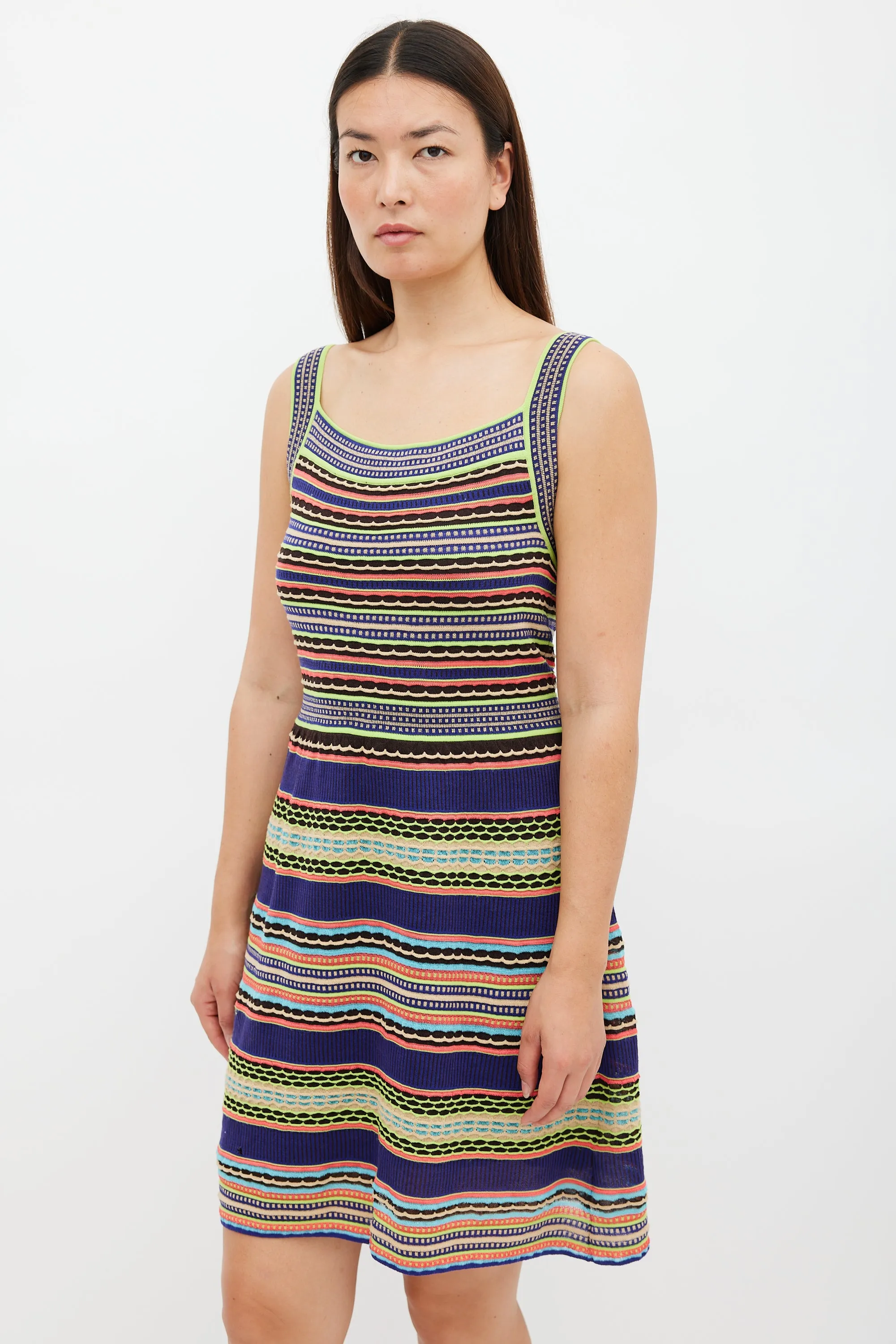 Blue & Multicolour Textured Striped Midi Dress