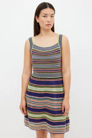 Blue & Multicolour Textured Striped Midi Dress