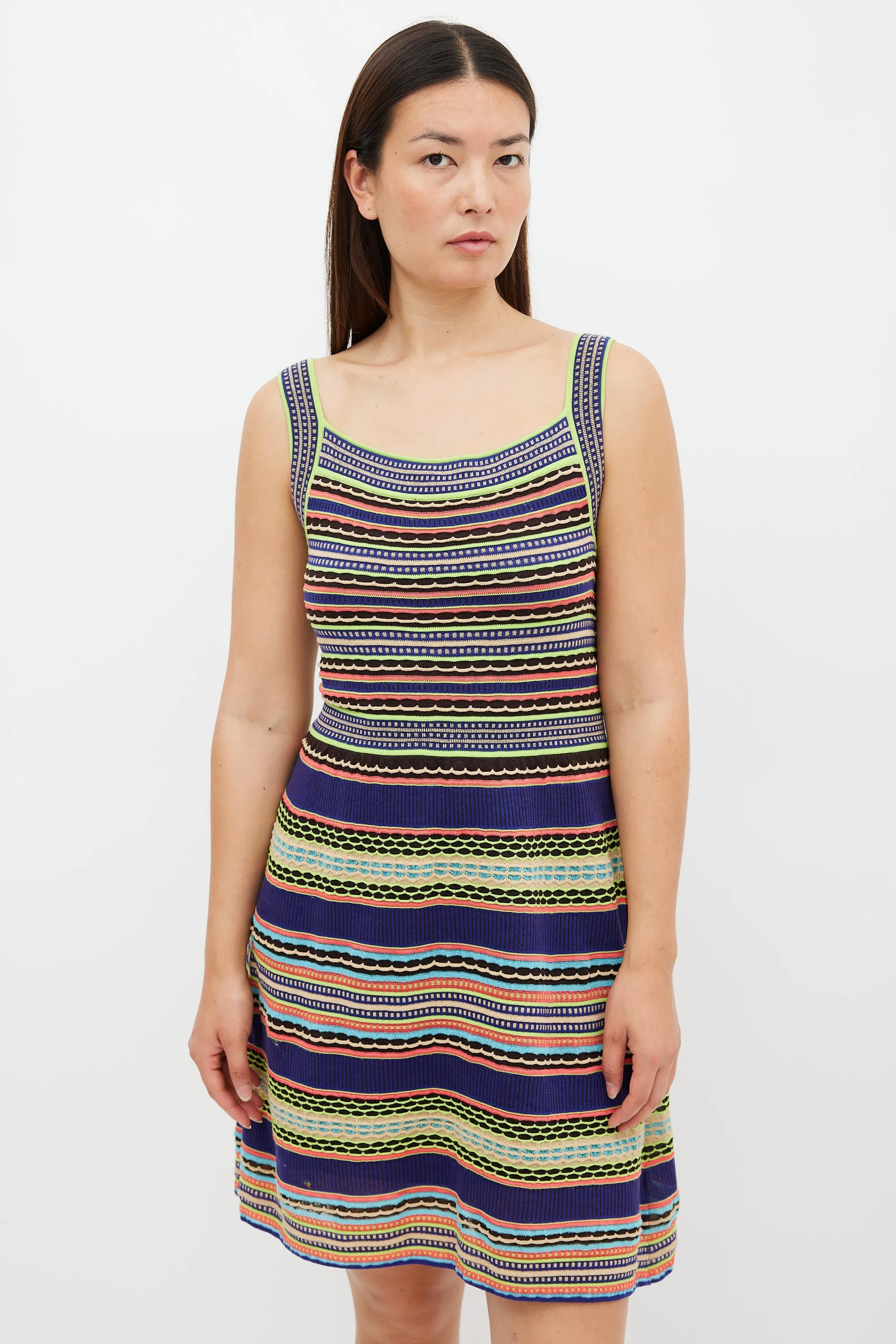 Blue & Multicolour Textured Striped Midi Dress