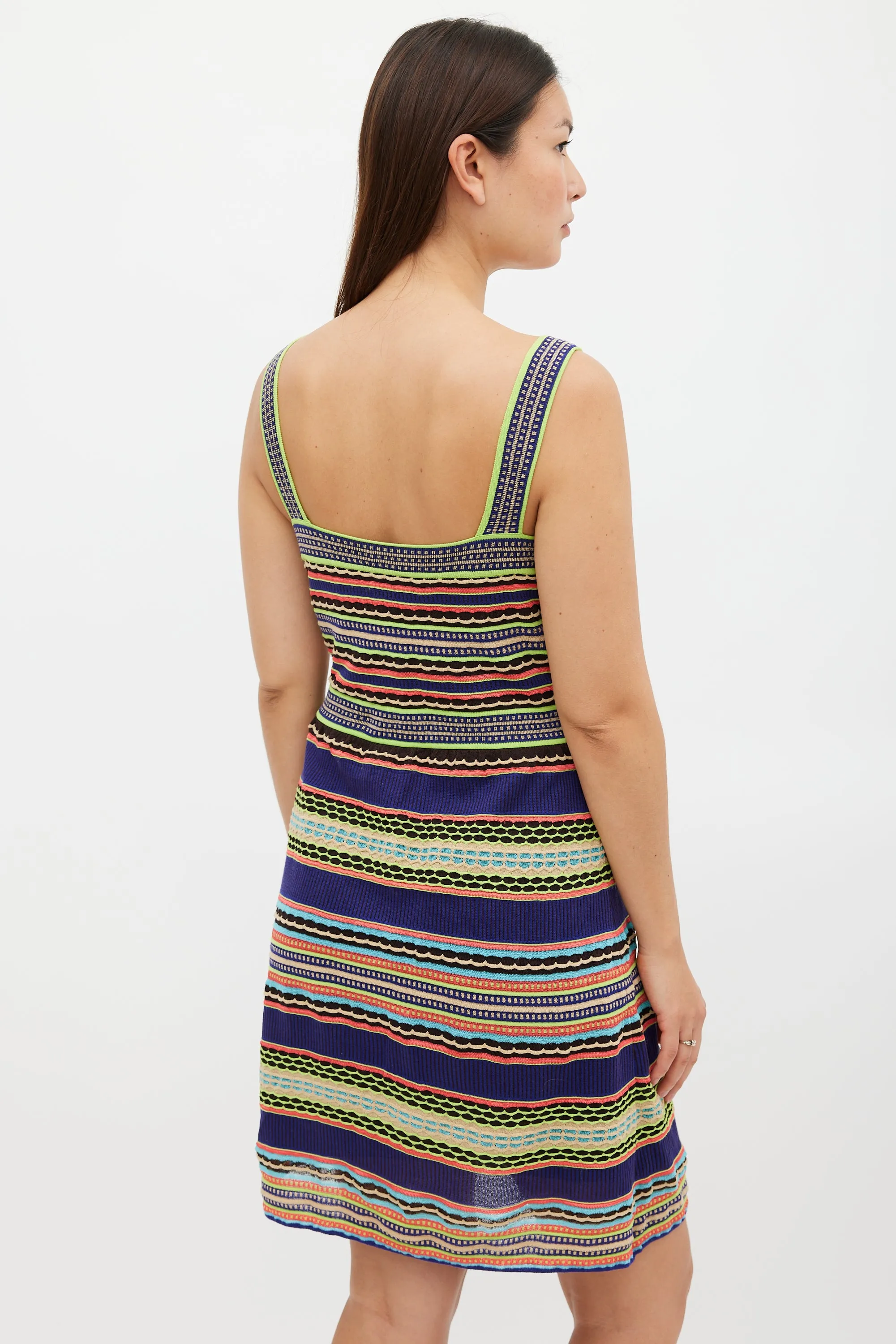 Blue & Multicolour Textured Striped Midi Dress