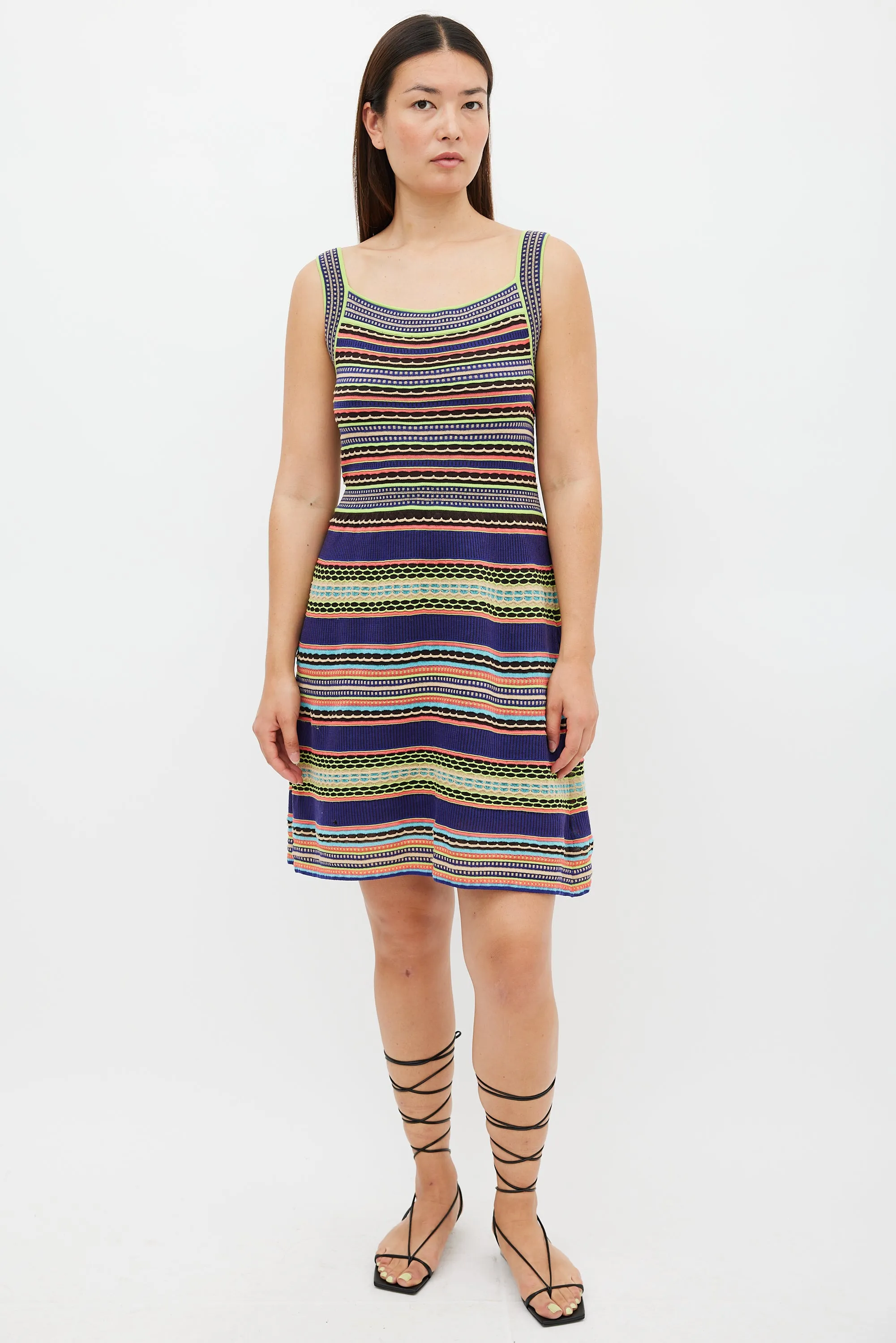 Blue & Multicolour Textured Striped Midi Dress