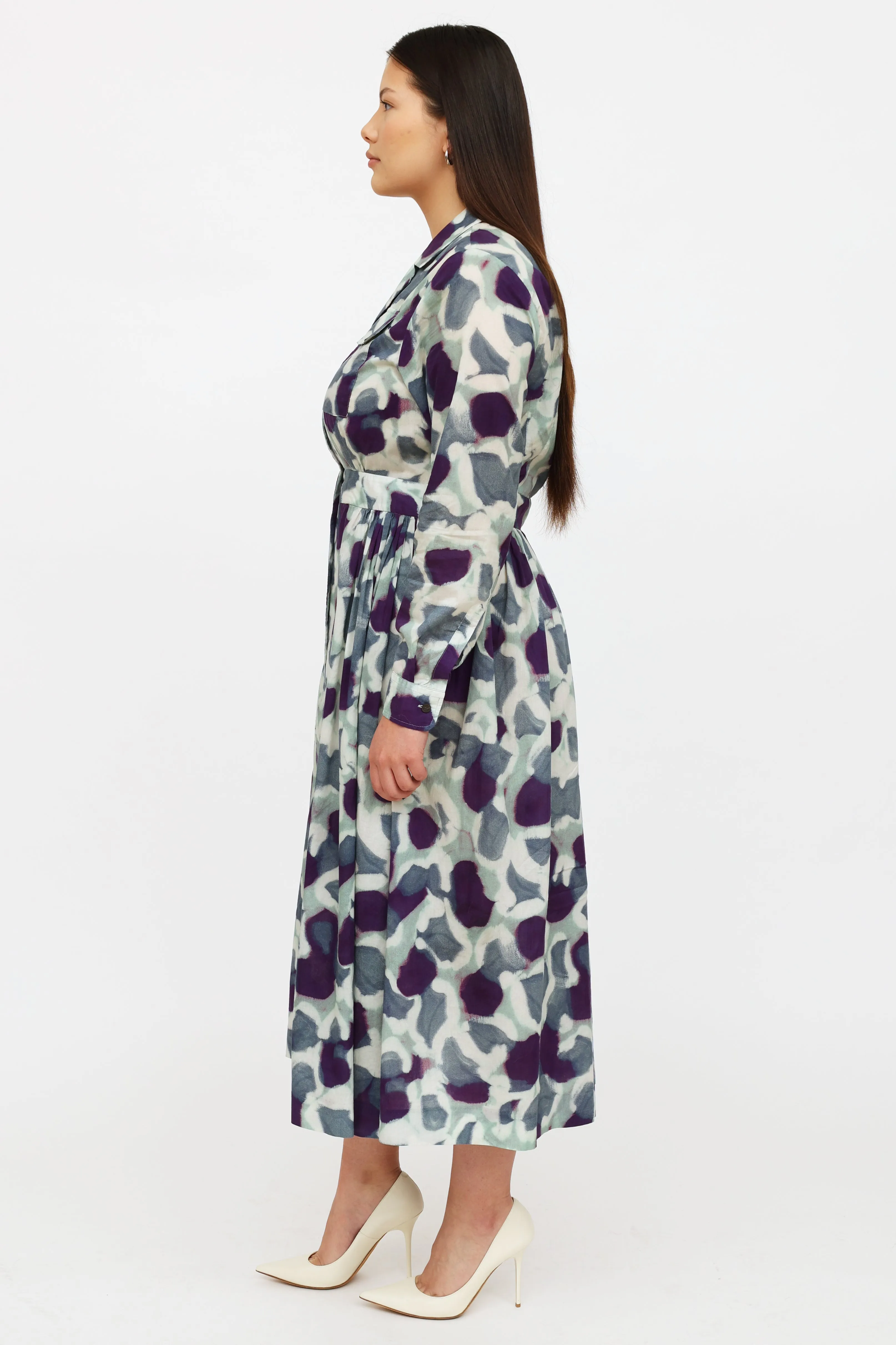 Blue & Purple Print Shirt Dress