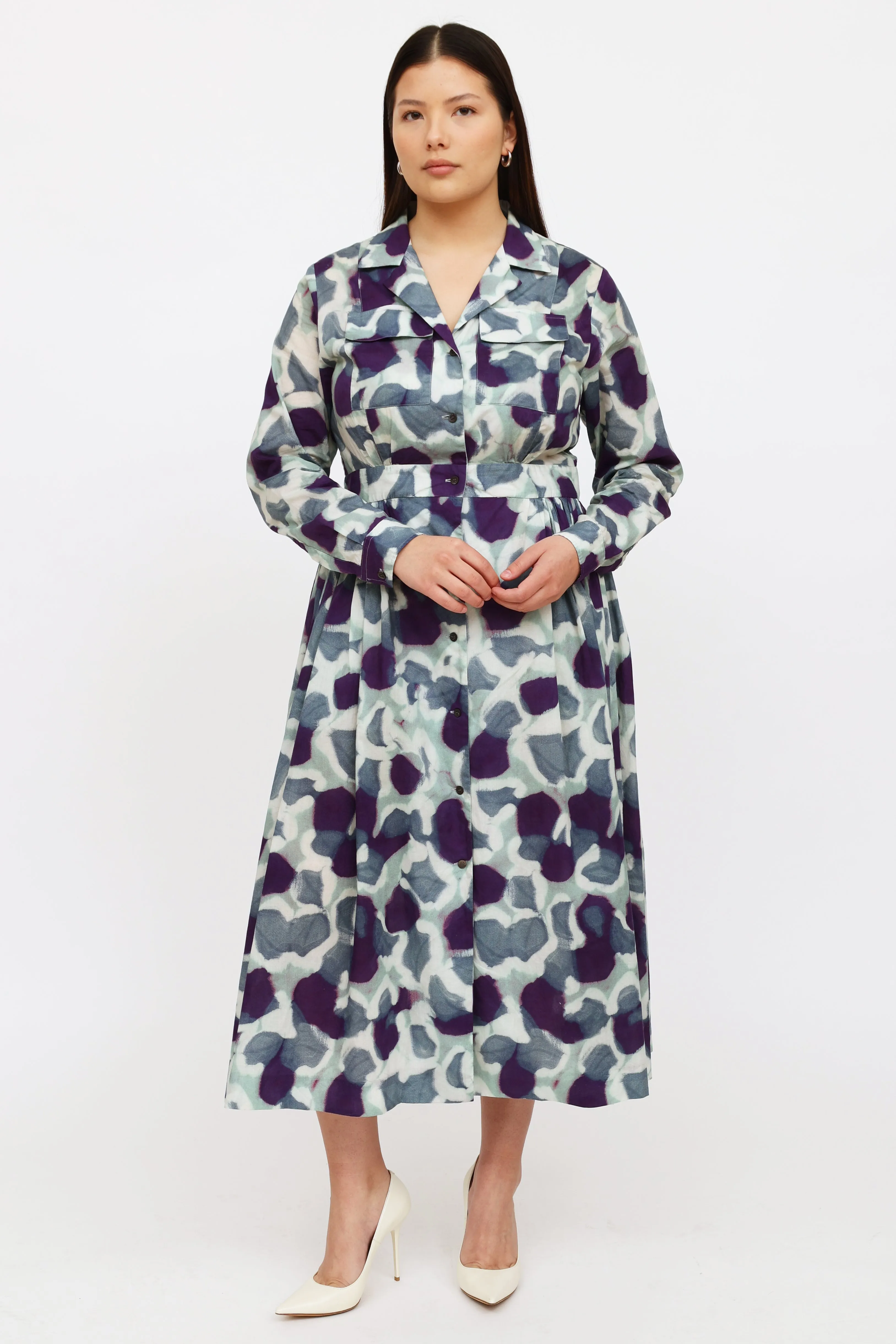 Blue & Purple Print Shirt Dress