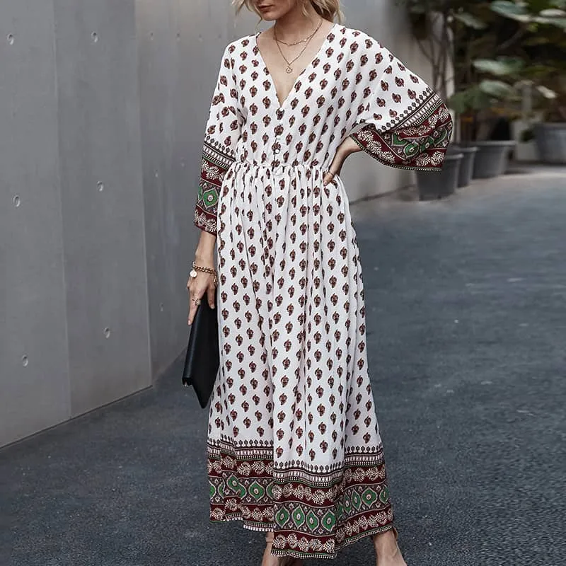 Bohemian waist contrast patchwork dress