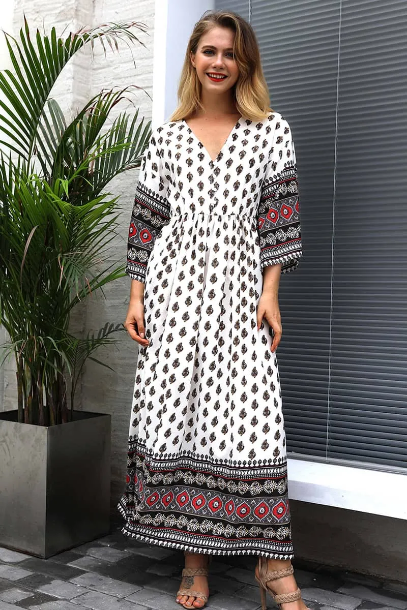 Bohemian waist contrast patchwork dress