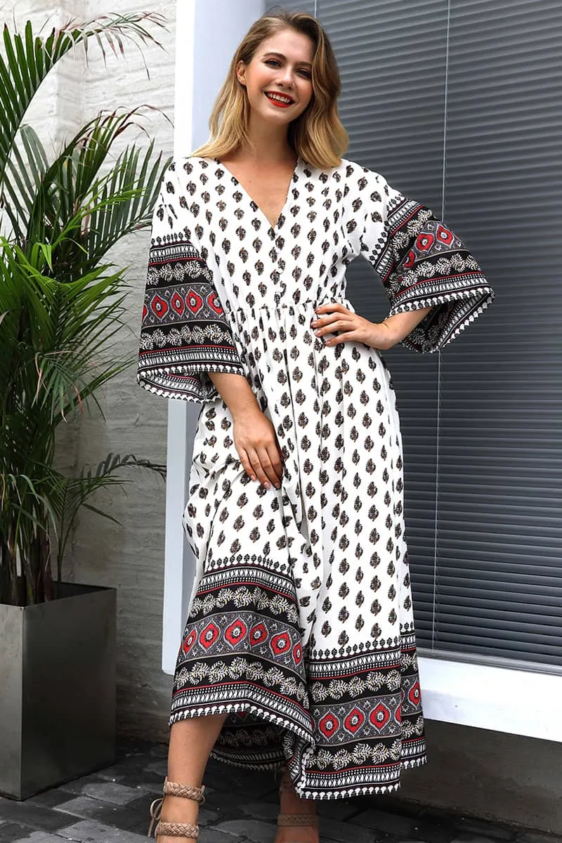Bohemian waist contrast patchwork dress