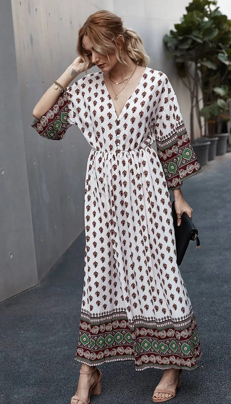 Bohemian waist contrast patchwork dress