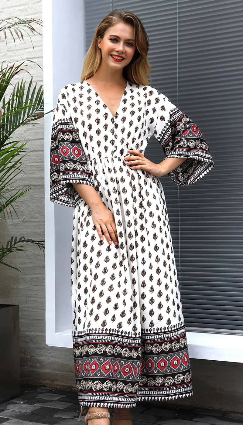 Bohemian waist contrast patchwork dress