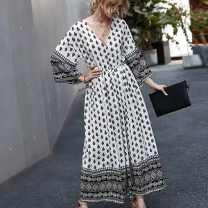 Bohemian waist contrast patchwork dress