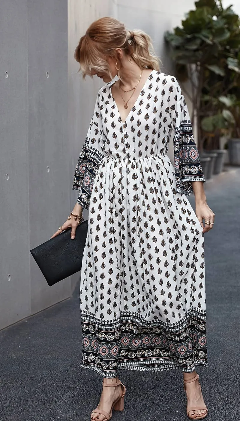 Bohemian waist contrast patchwork dress