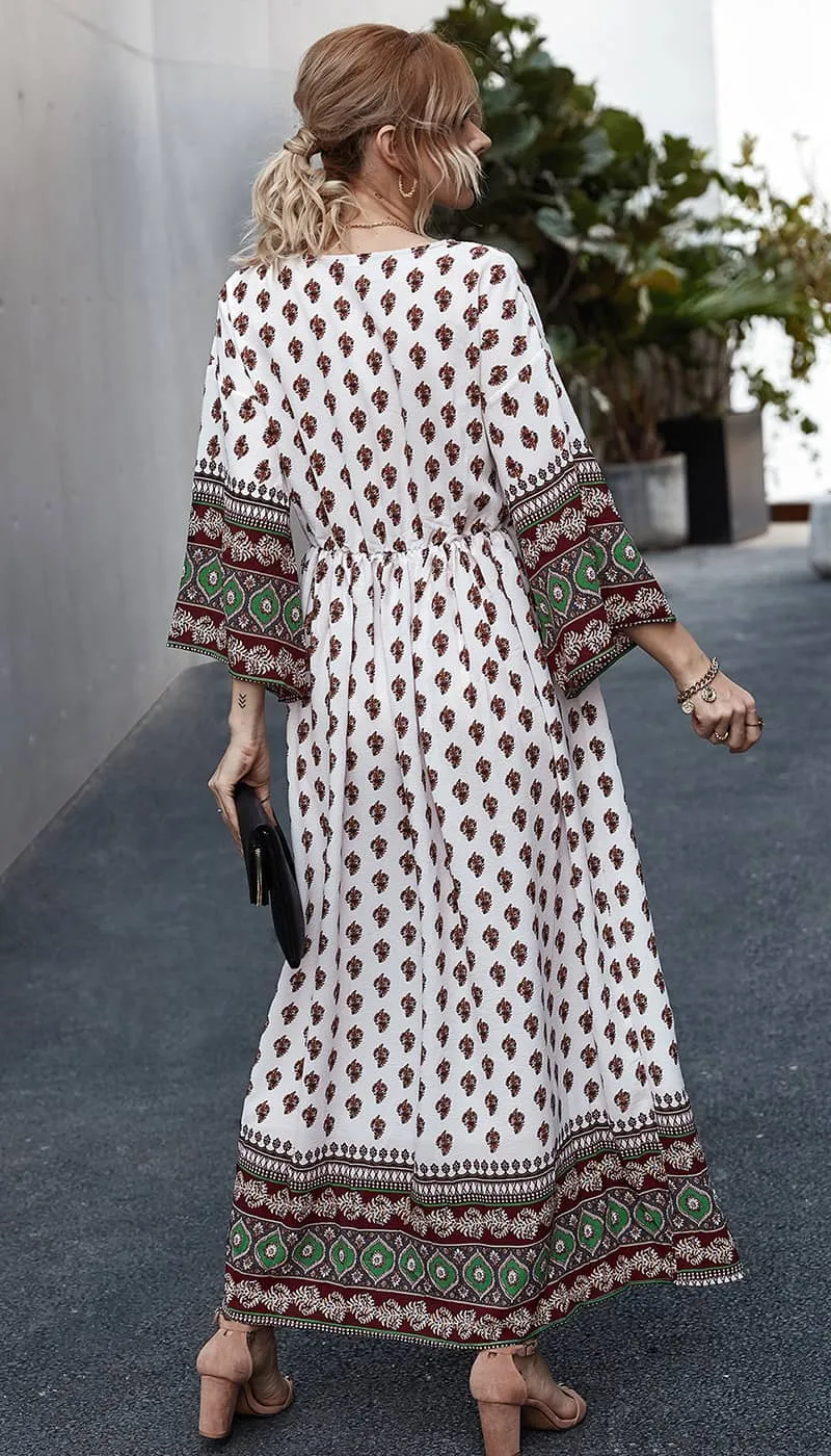 Bohemian waist contrast patchwork dress