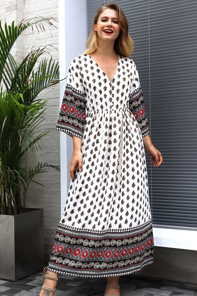 Bohemian waist contrast patchwork dress