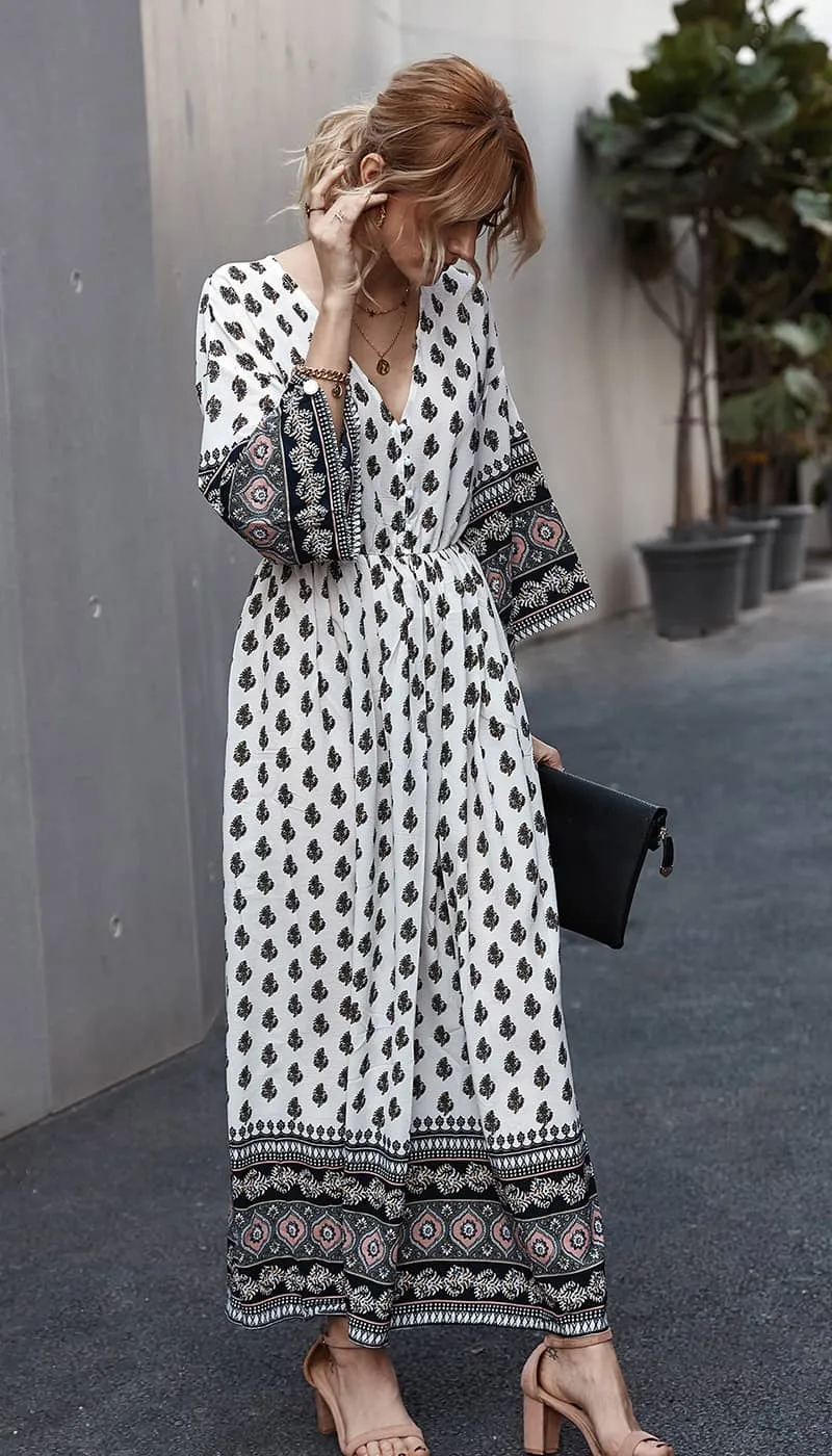 Bohemian waist contrast patchwork dress