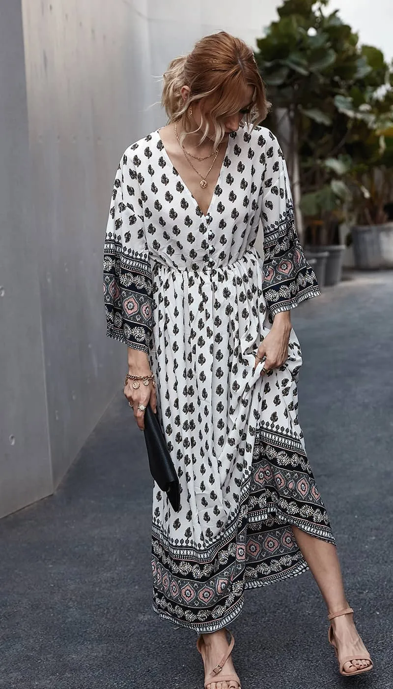 Bohemian waist contrast patchwork dress