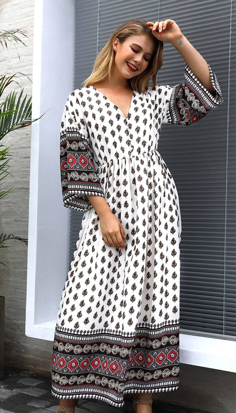 Bohemian waist contrast patchwork dress