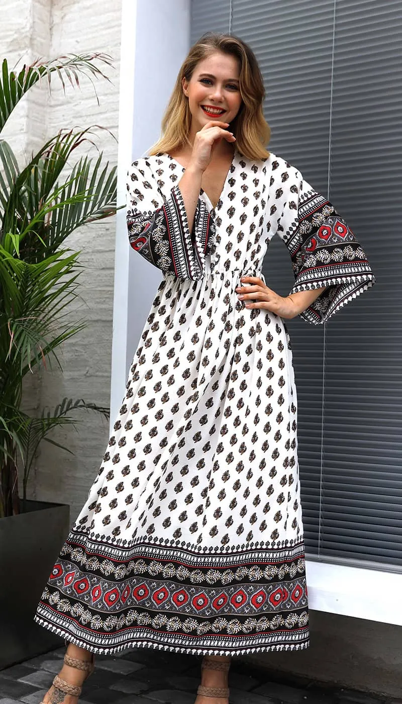 Bohemian waist contrast patchwork dress