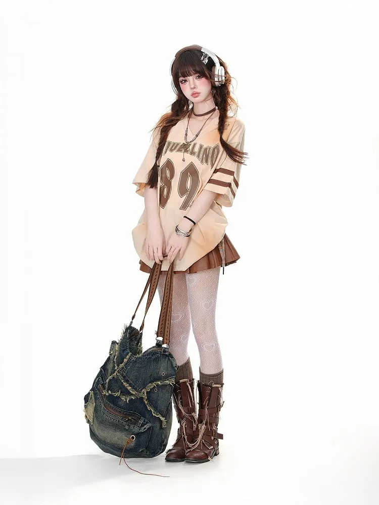 Brown High Waist Box Pleat Mini Skirt