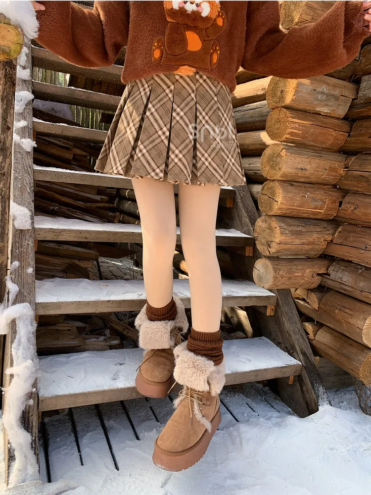Brown High Waist Plaid Box Pleat Skirt