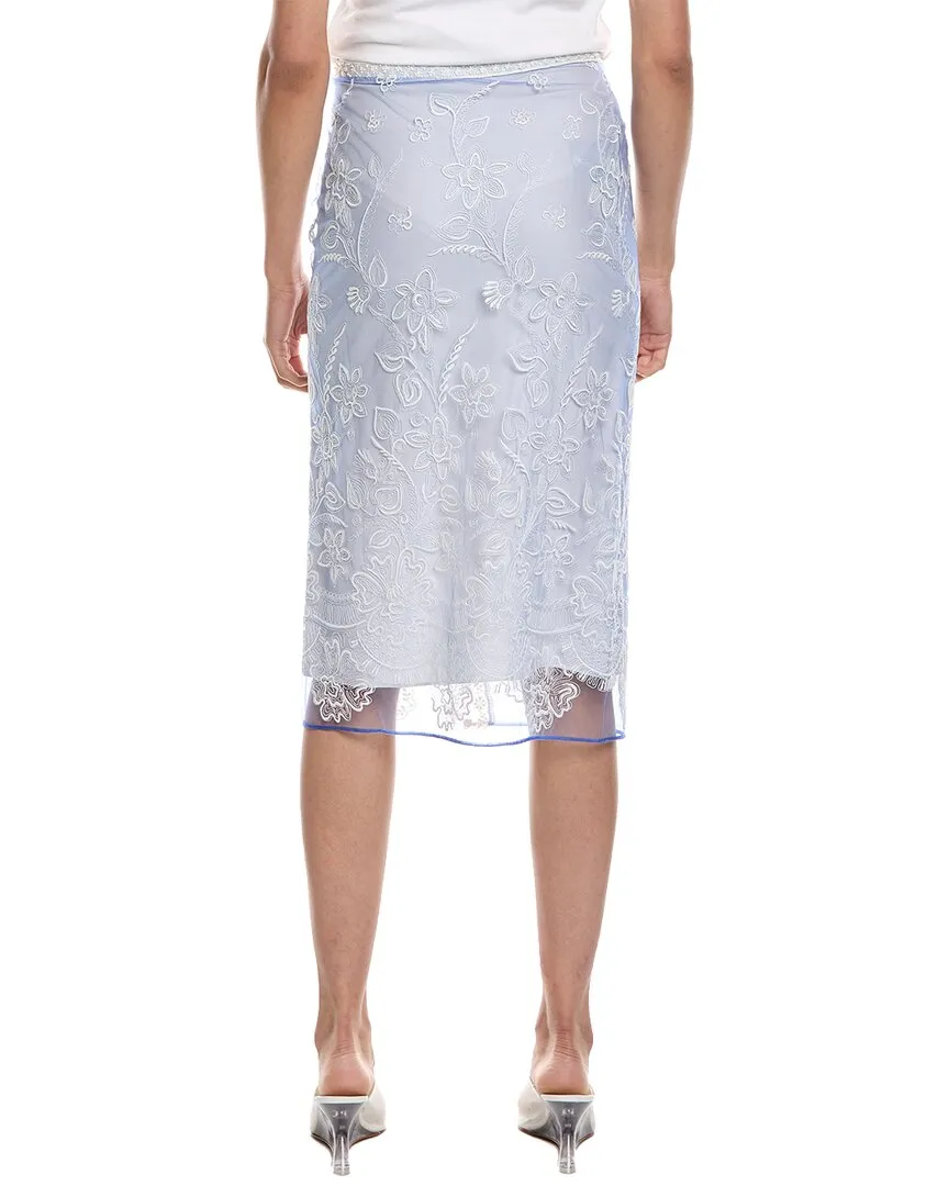 Burberry Tulle Floral Embroidered Silk-Lined Skirt