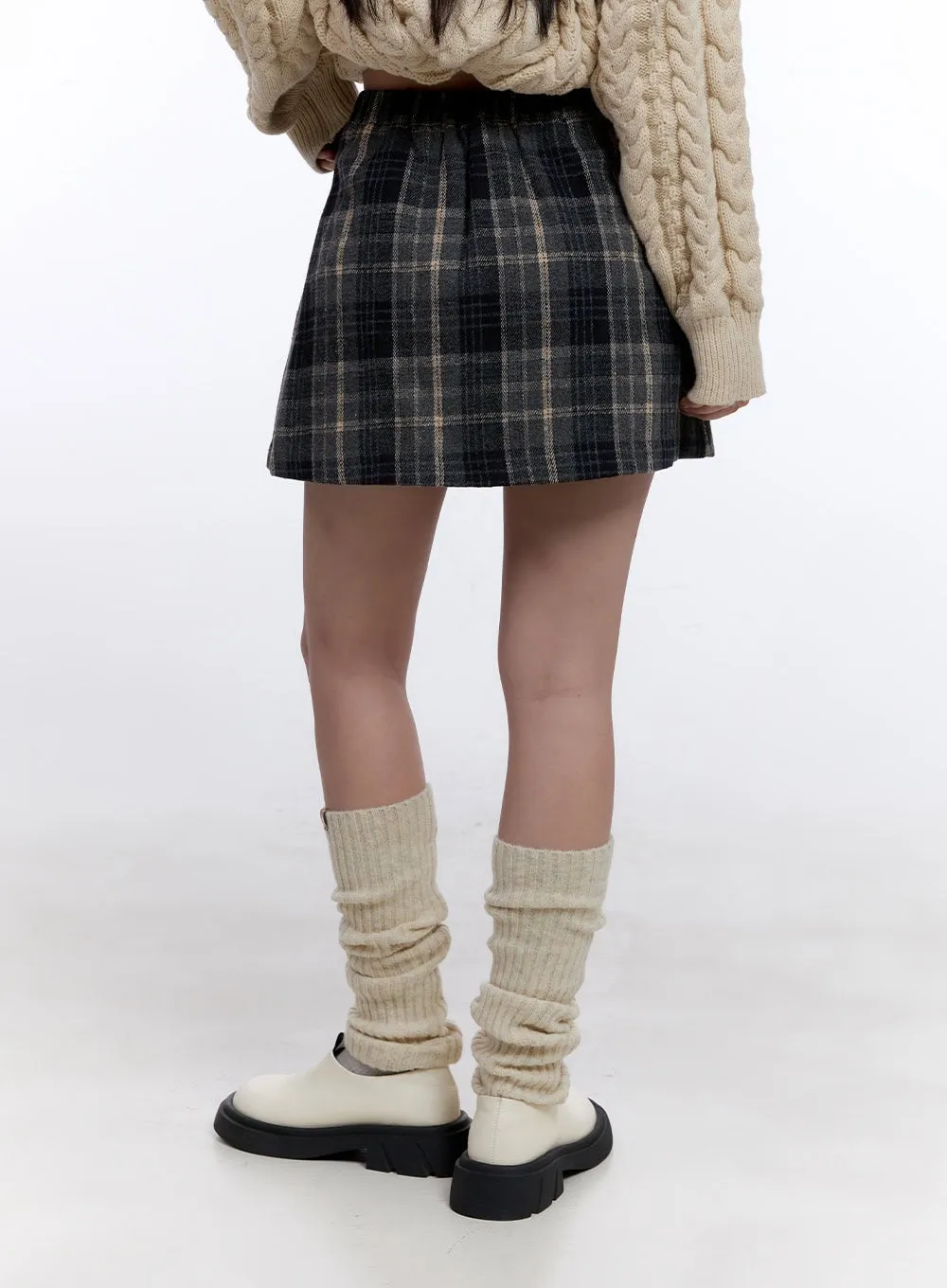 Checkered Pleated Winter Mini Skirt CJ513