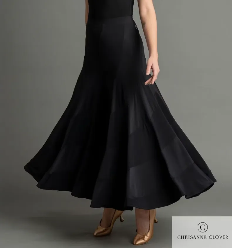 Chrisanne Clover LUNA Long Black Ballroom Practice Skirt with Spiral Panels PRA 1057 in Stock
