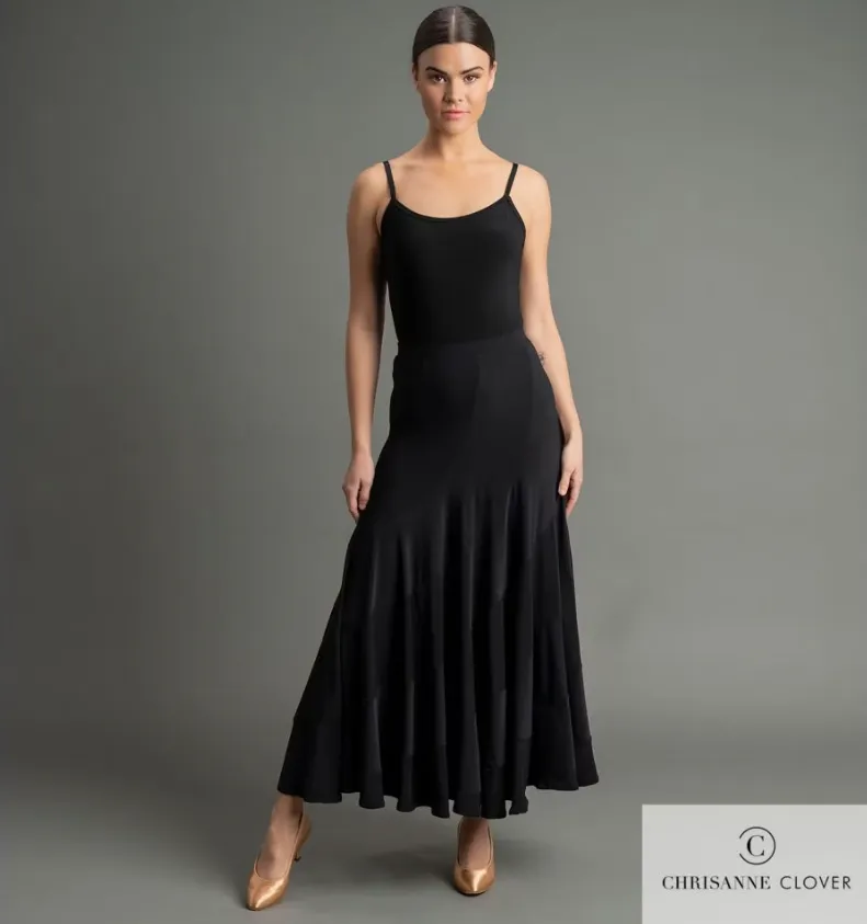 Chrisanne Clover LUNA Long Black Ballroom Practice Skirt with Spiral Panels PRA 1057 in Stock