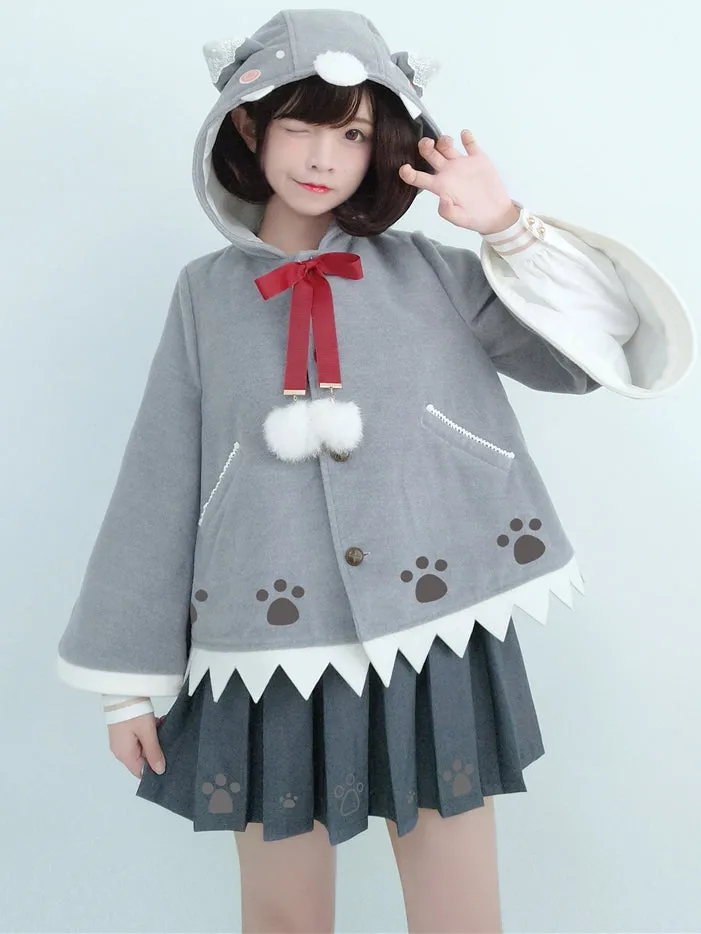 Dark Grey Paws Embroidery Box Pleat Skirt