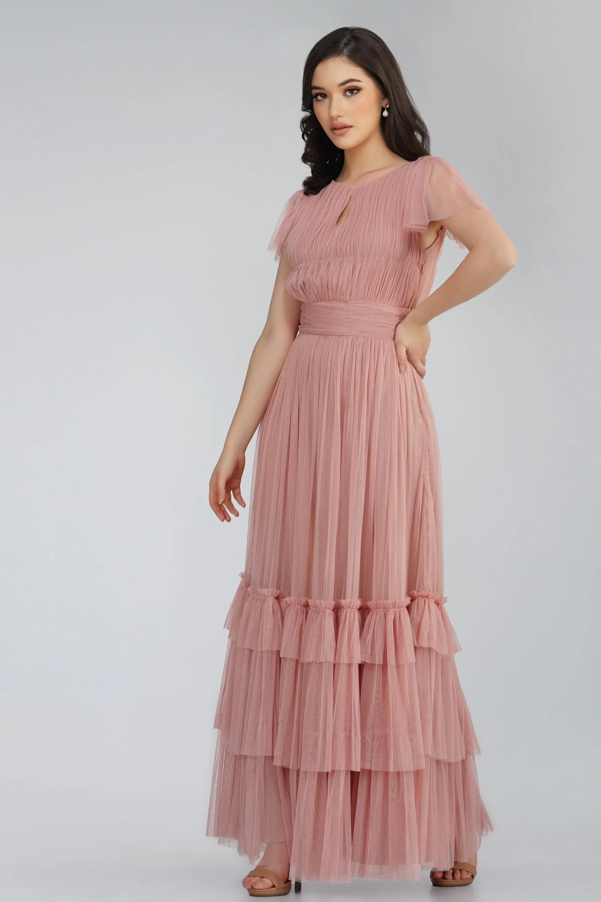 Diva Tulle Maxi Dress in Mink