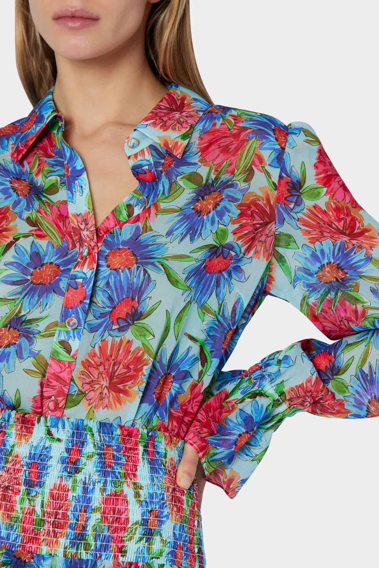 Elysa Painted Dahlia Button Down Top