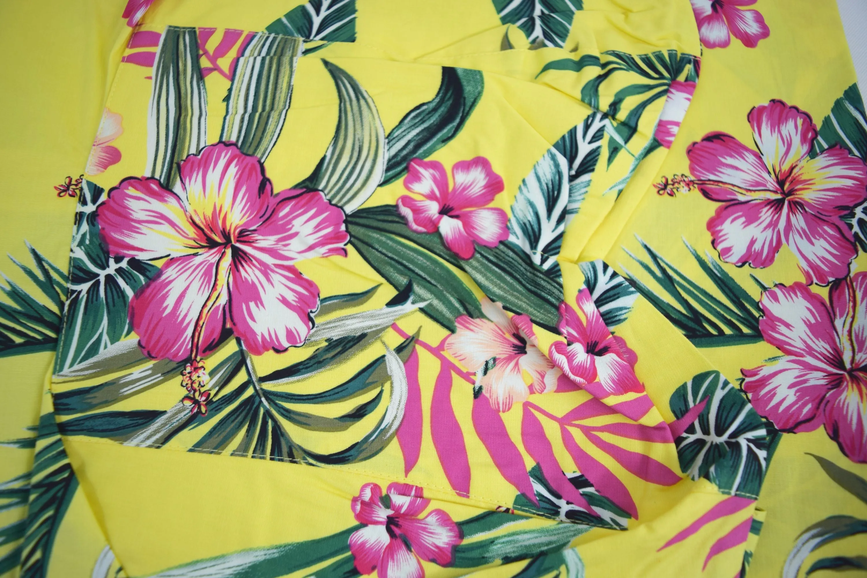 Hell Bunny Tropical Vacation Hawaiian Flower Print Yellow Summer Dress