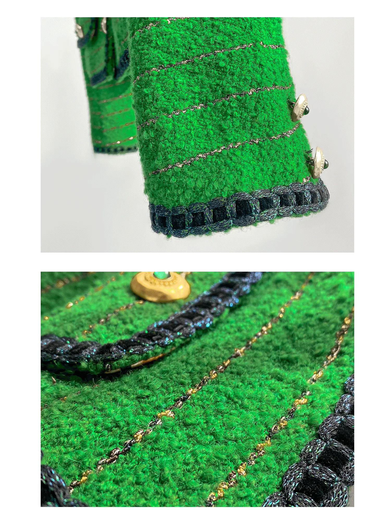 Huanzi  tweed wool small suit autumn and winter new green short coat suit set- Lilibeth