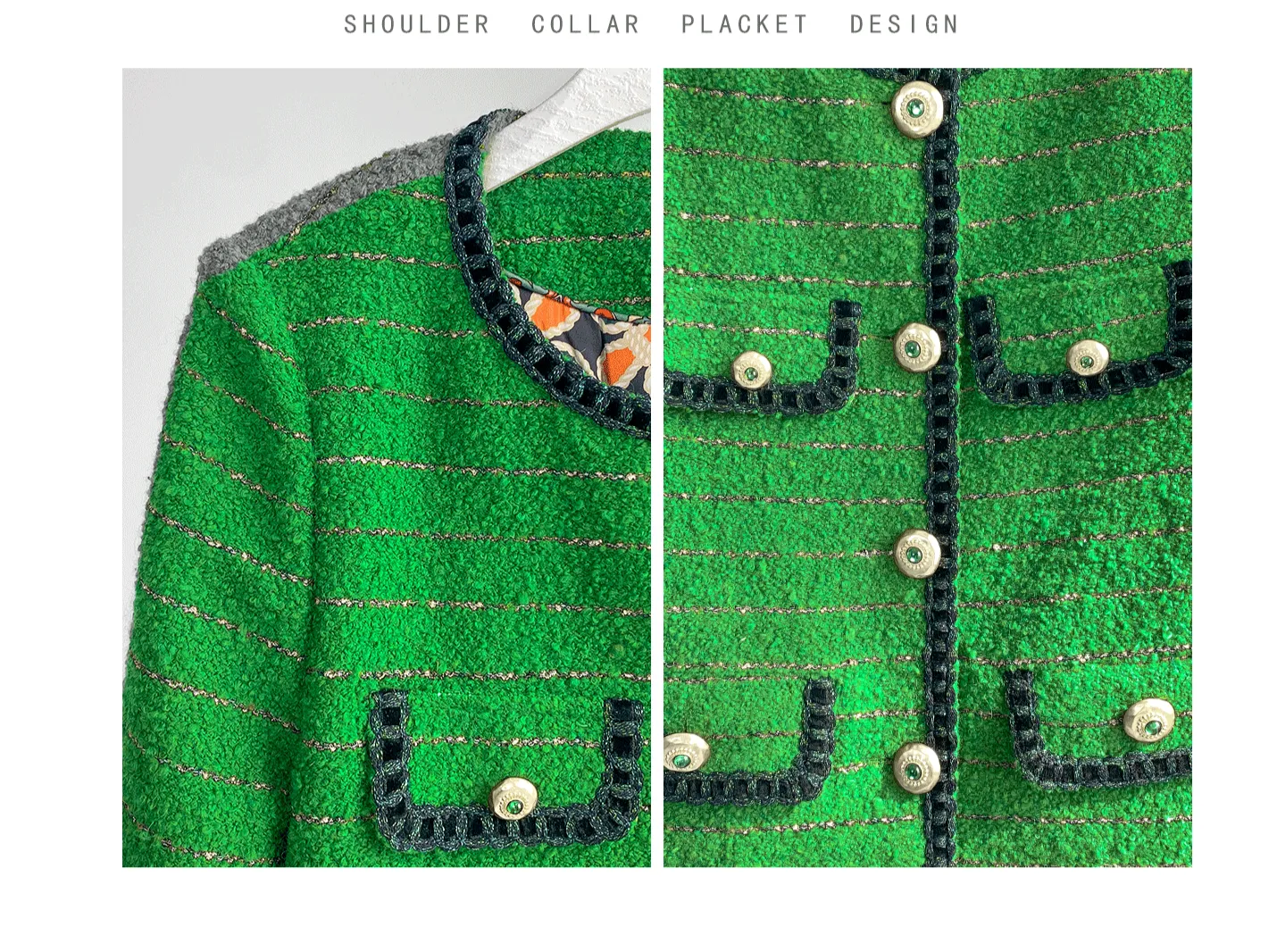 Huanzi  tweed wool small suit autumn and winter new green short coat suit set- Lilibeth