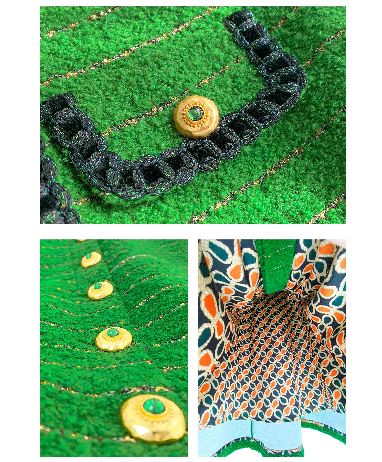 Huanzi  tweed wool small suit autumn and winter new green short coat suit set- Lilibeth