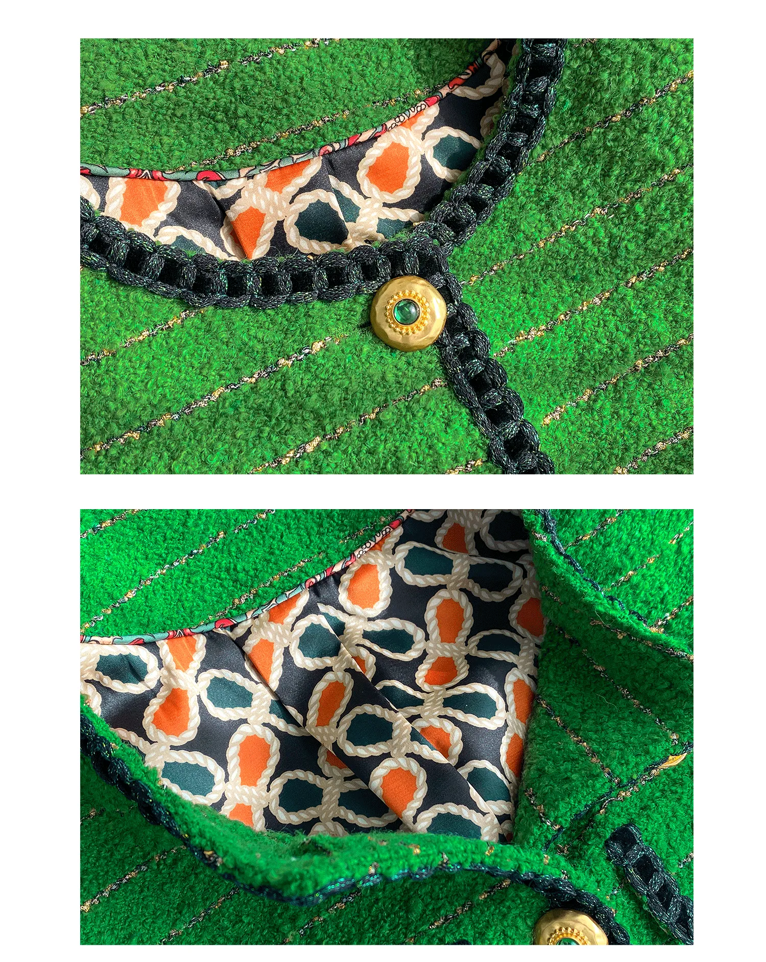Huanzi  tweed wool small suit autumn and winter new green short coat suit set- Lilibeth