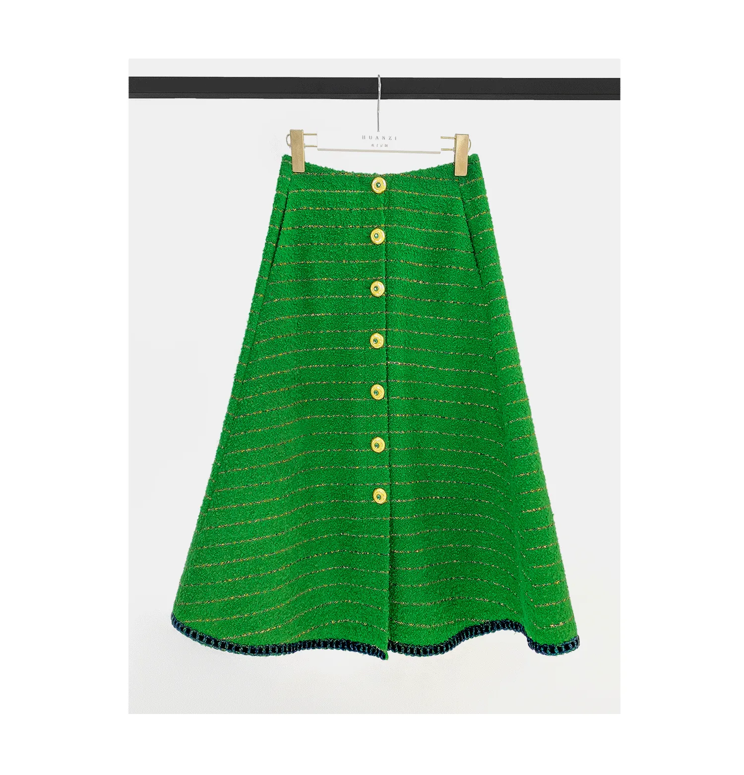 Huanzi  tweed wool small suit autumn and winter new green short coat suit set- Lilibeth