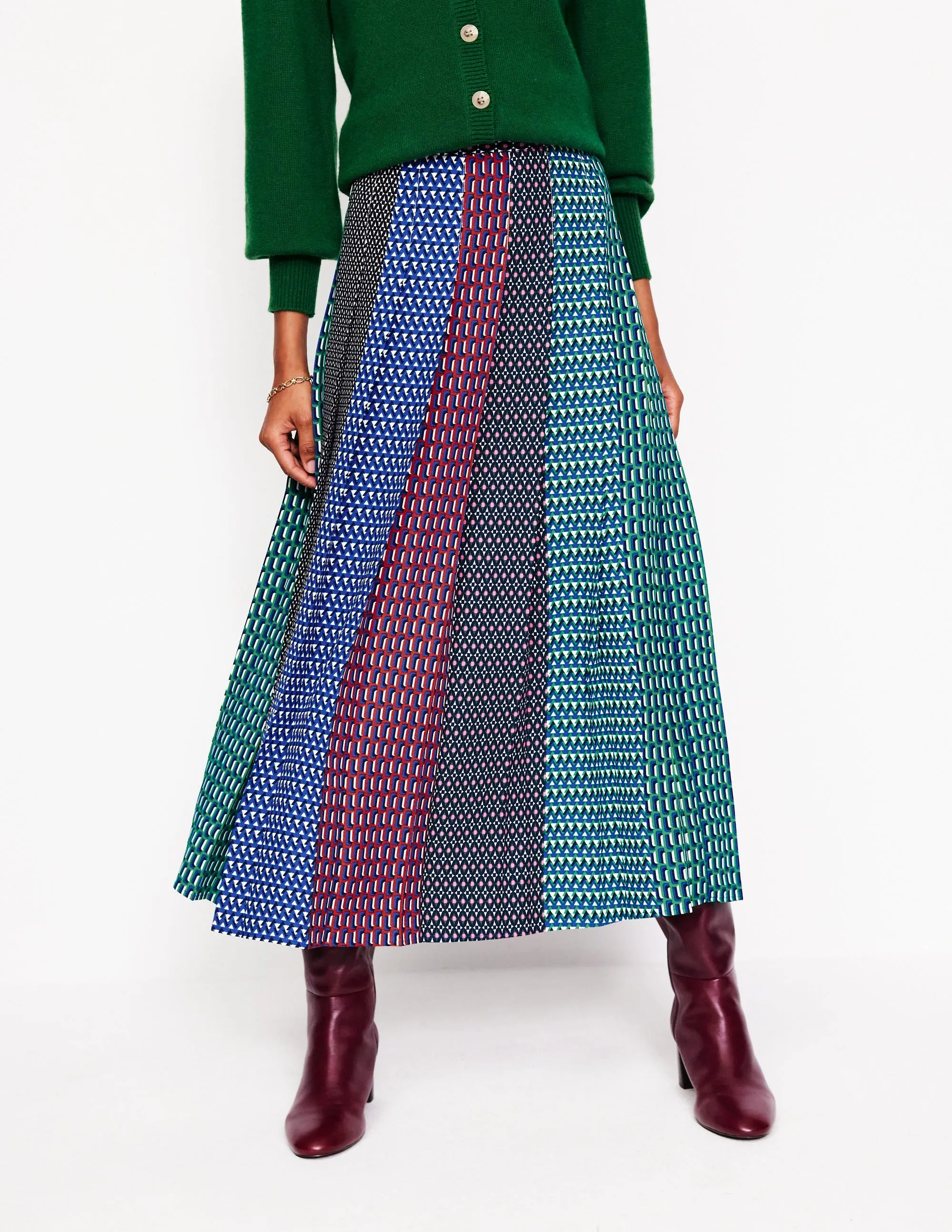 Knife Pleat Midi Skirt-Multi, Geo Mix